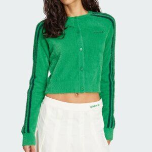 Adidas Women's Green Cardigan with Black Stripes